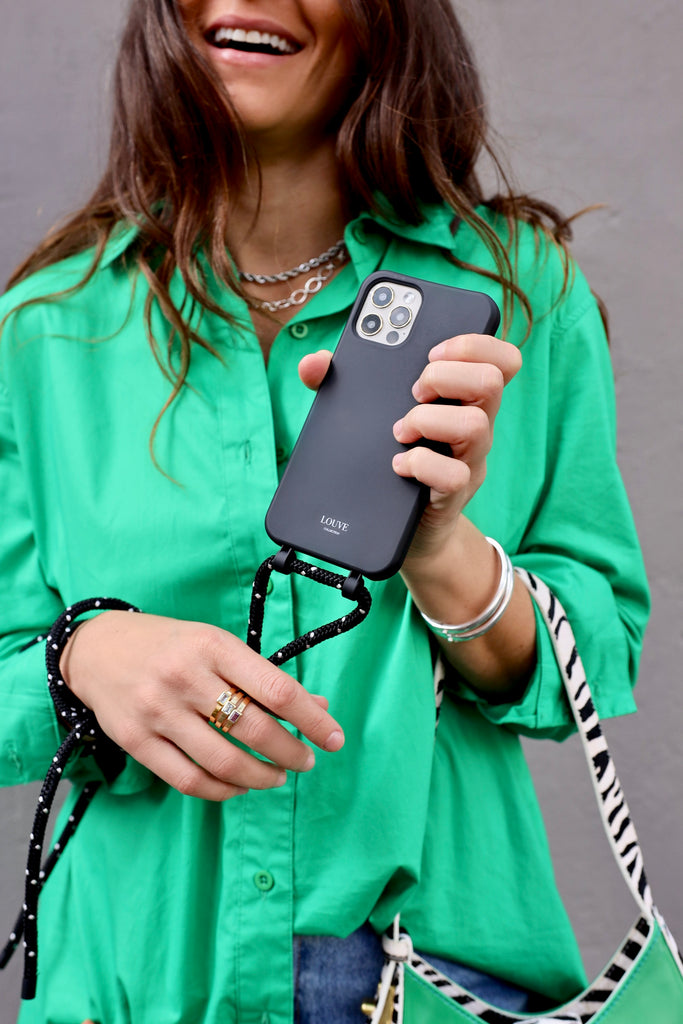 Pure Pine Green Phone Case + Dots Black Phone Cord - Louve collection